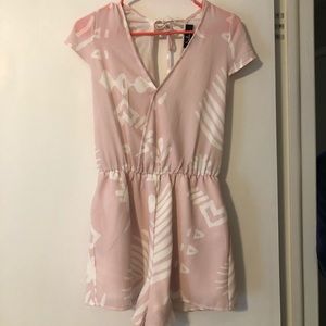 Lulus Flourishing Fronds Blush Pink Leaf Romper